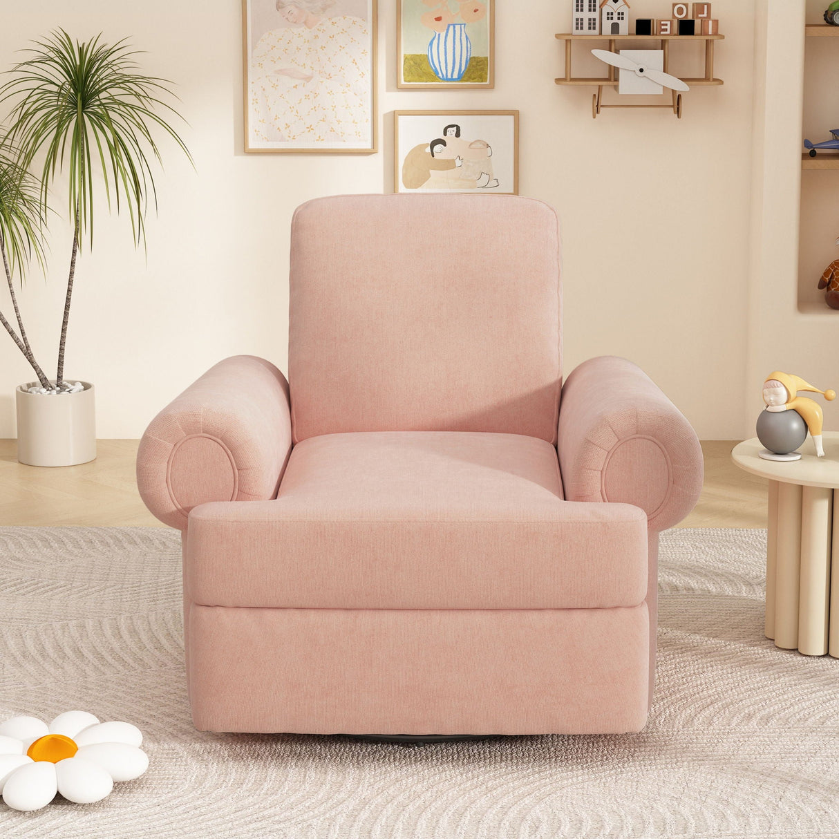 Manual Swivel Recliner Rocker Chair With Adjustable Backrest