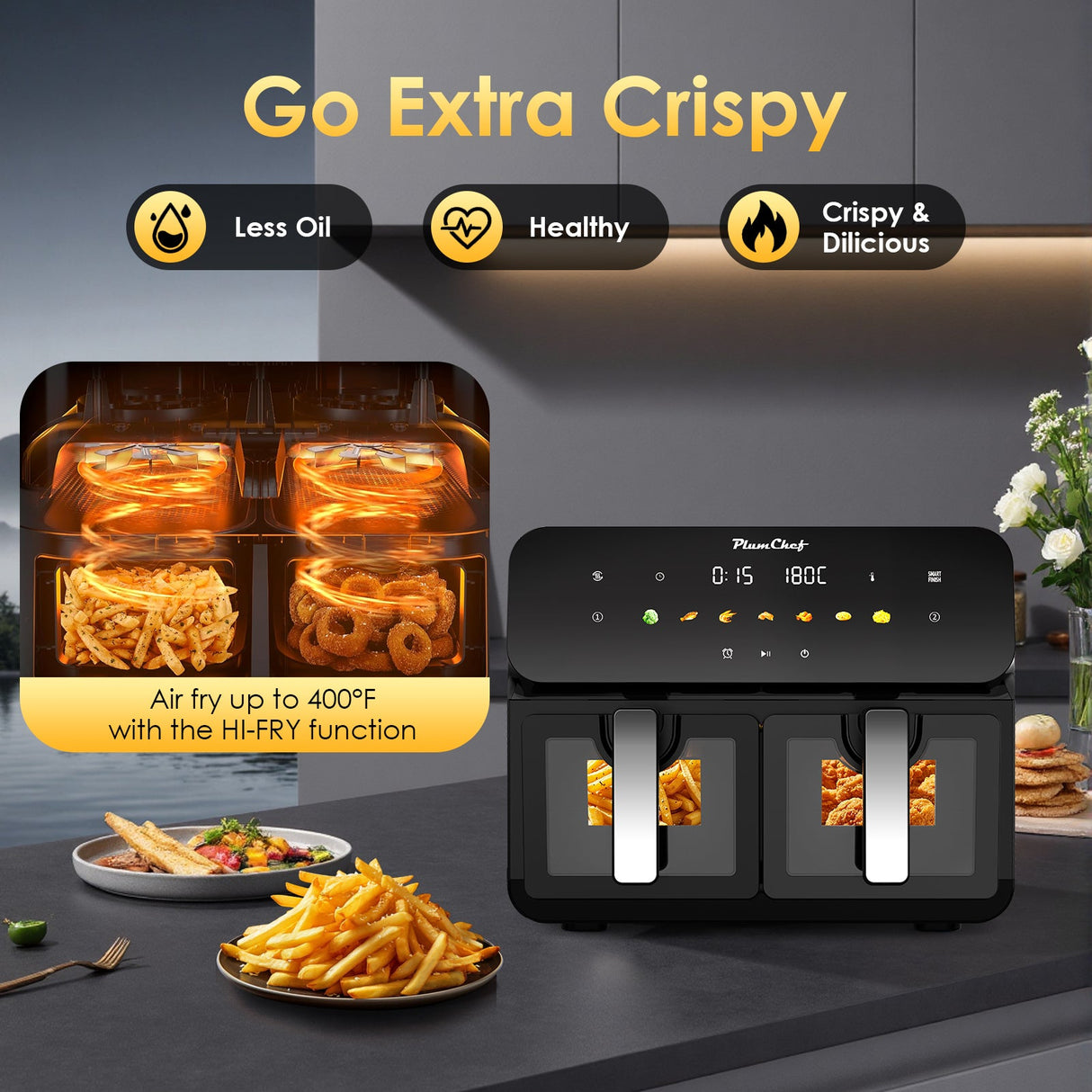10QT Dual Air Fryer with Double Basket and Digital Touchscreen Control