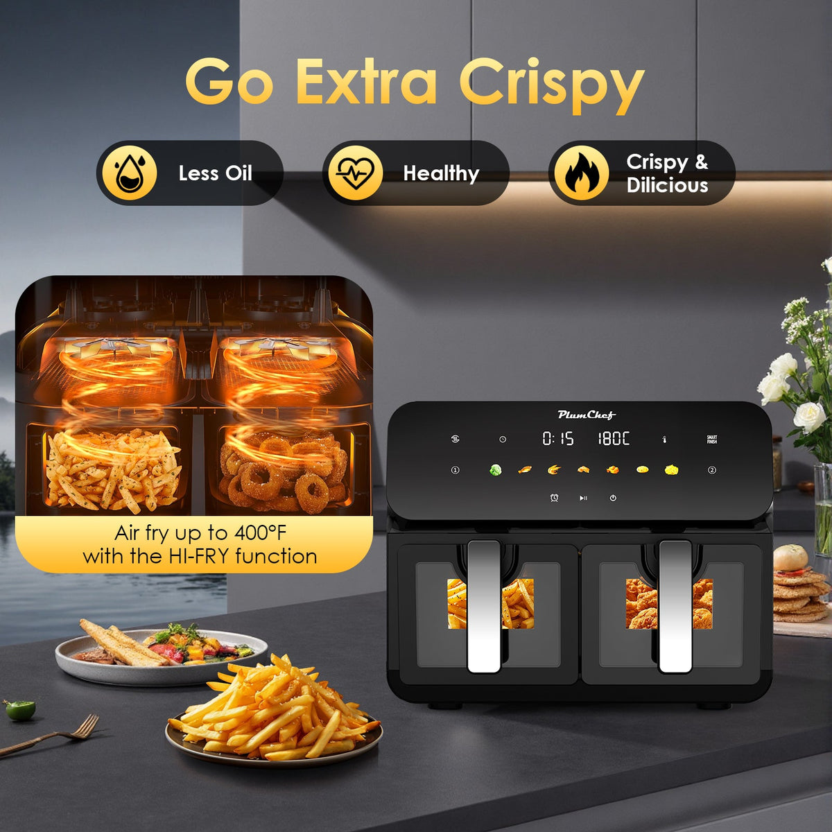 10QT Dual Air Fryer with Double Basket Design