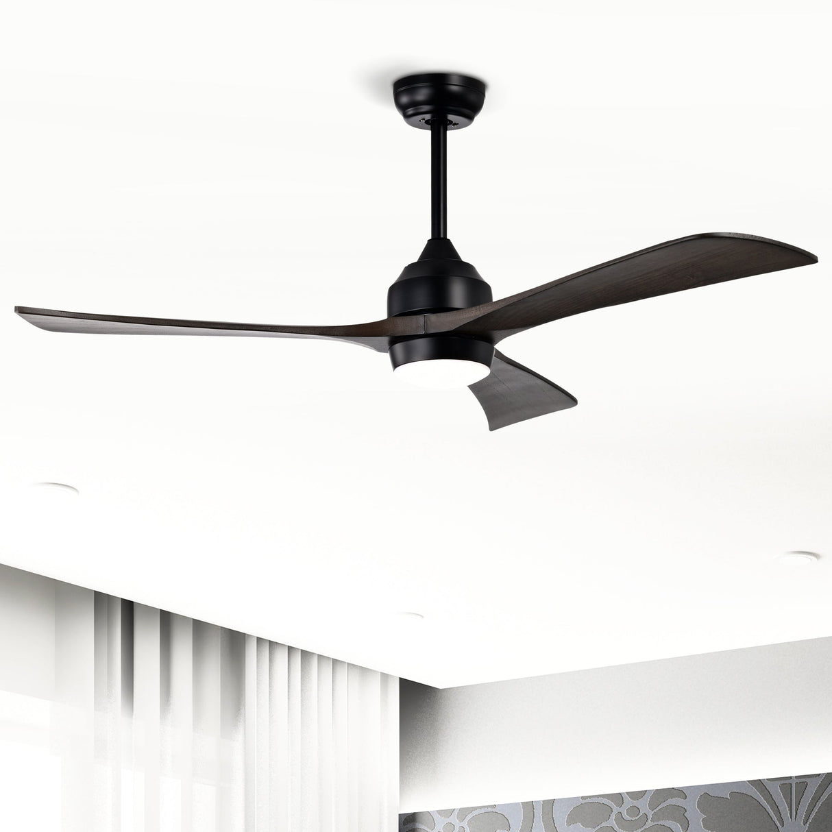 52" Solid Wood Blades Ceiling Fan with Lights Remote Control, Quiet DC Motor