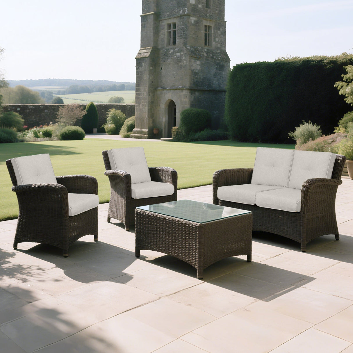 2 PCs Set High Back Patio Chair Cushions, Tufted - Beige