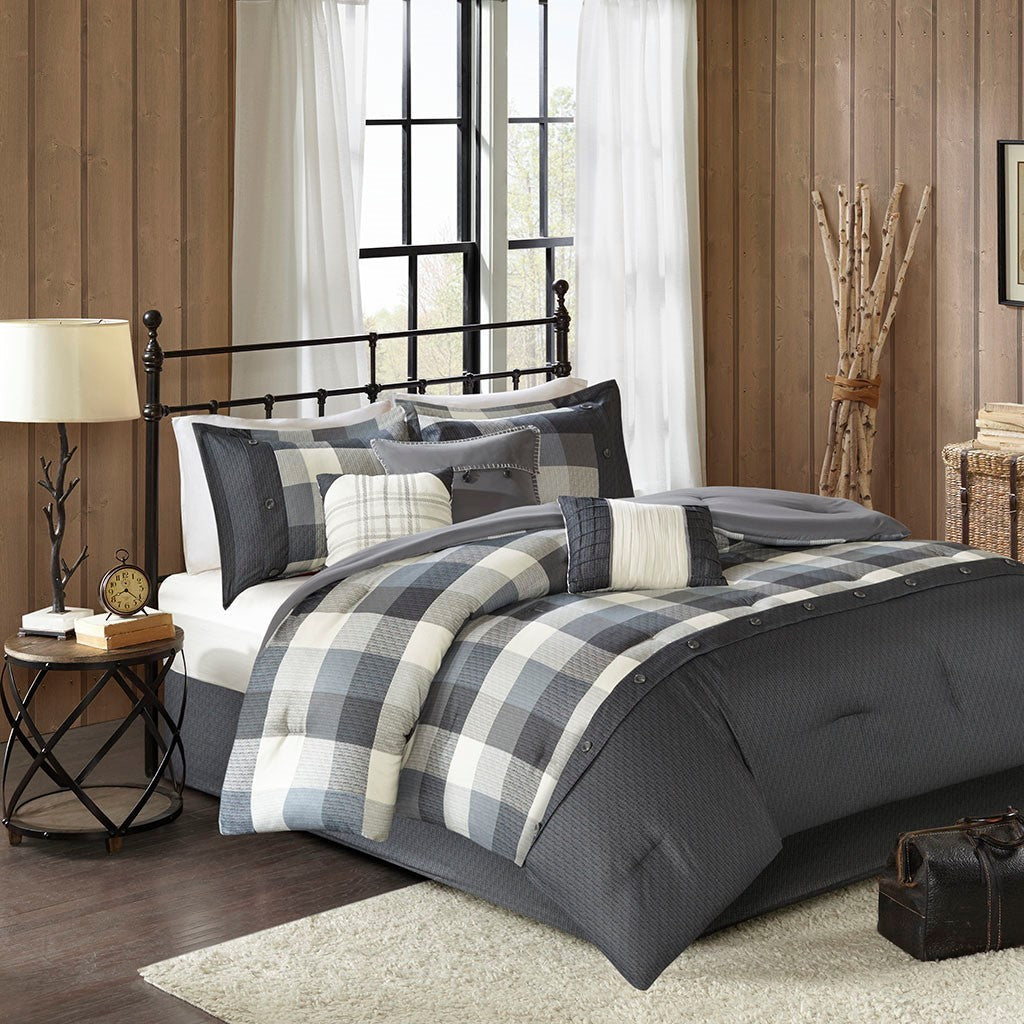7 Piece Herringbone Comforter Set Grey King