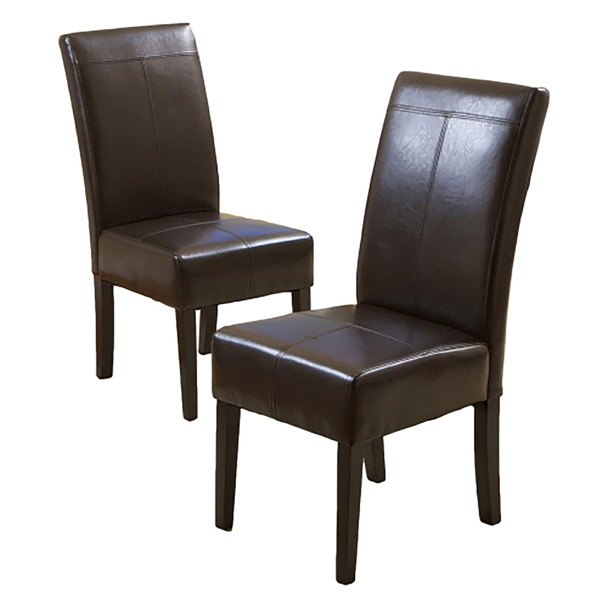 Bonded Leather Upholstered Dining Chair with Solid Wood Legs (Set of 2) - Chocolate