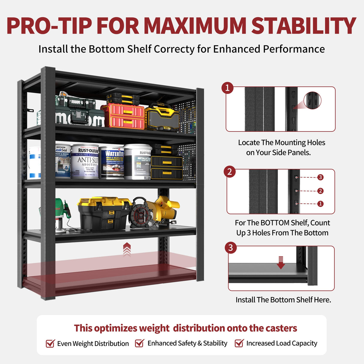 72"H 5-Tier Adjustable Heavy-Duty Shelving with Pegboard