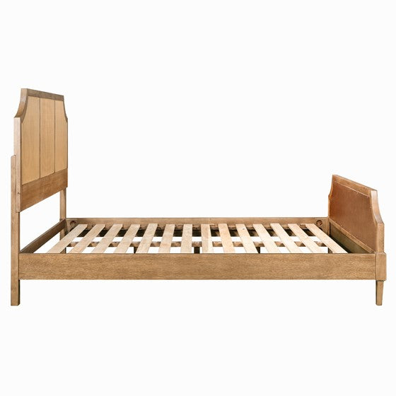 Queen Size Cane Platform Bed with Headboard and Footboard