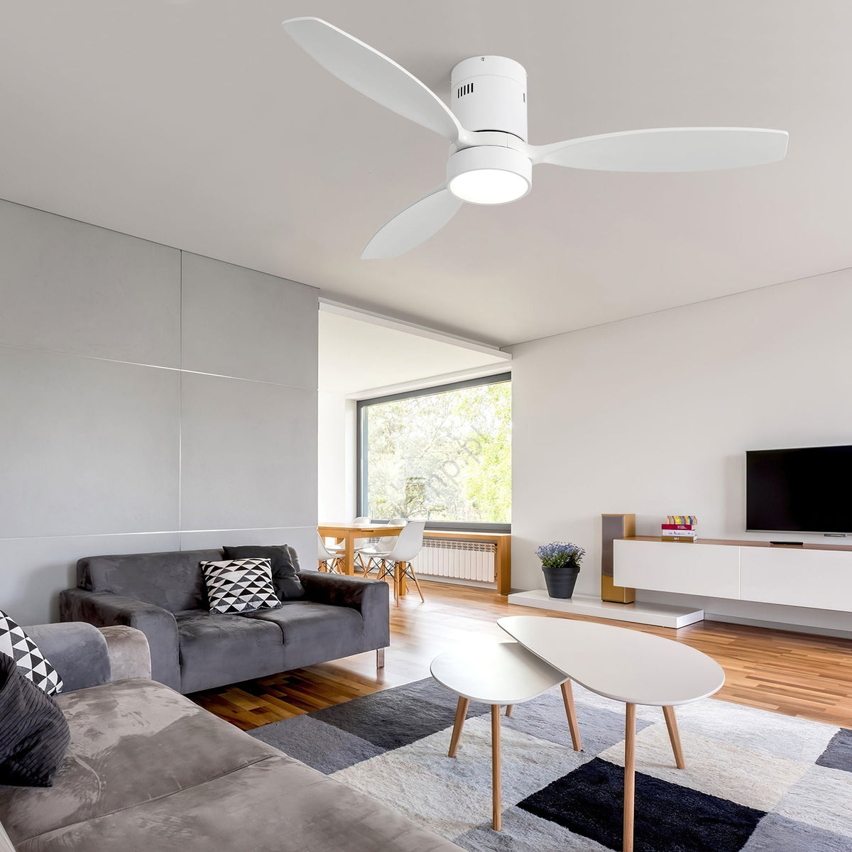 Indoor / Outdoor Ceiling Fan With Blades, Reversible DC Motor, Remote Controlled LED Light - White