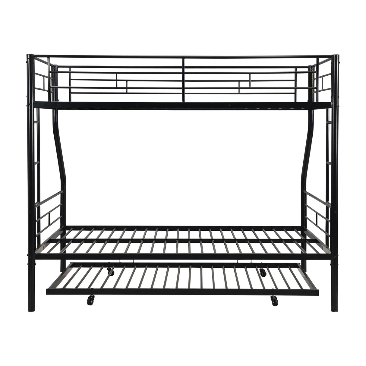 Twin Over Full Modern Metal Bunk Bed With Trundle - Black