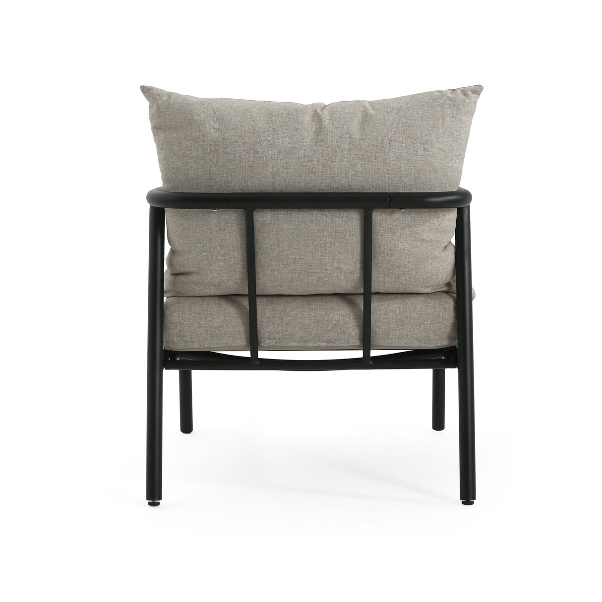 Leora Modern Minimalist Round Tube Sofa Chair with Cushions in Beige and Black Aluminum