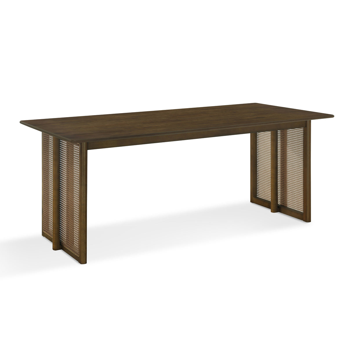 Walnut-Colored Rubber Wood Dining Set with Plastic Rattan