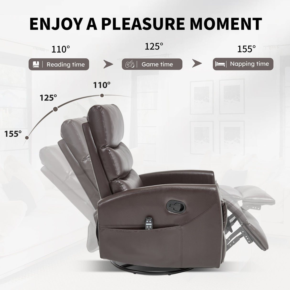 Heat Massage Manual Recliner Chair with Rocker and Swivel