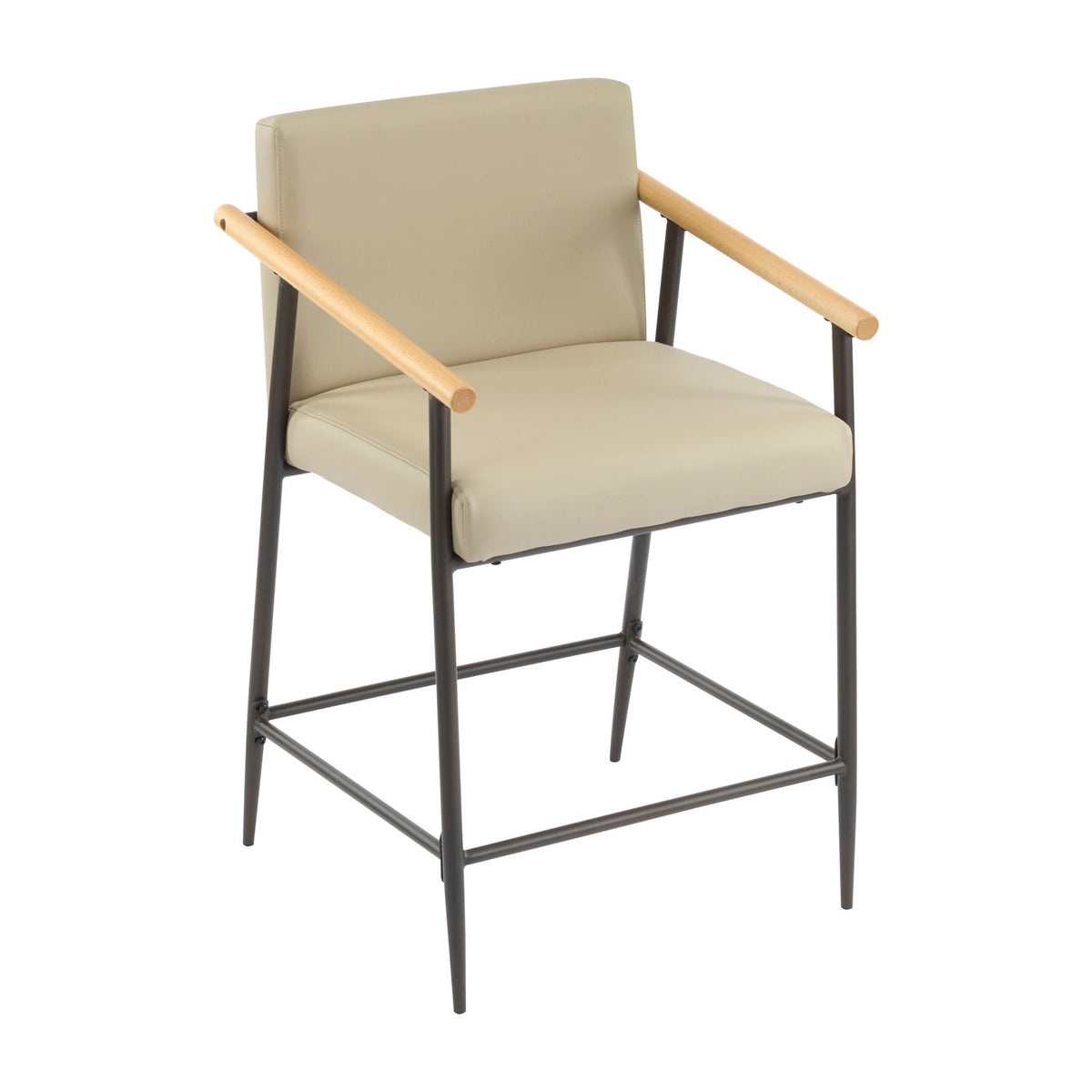Mid Century Modern Counter Stool Set With Espresso Metal Frame - Khaki
