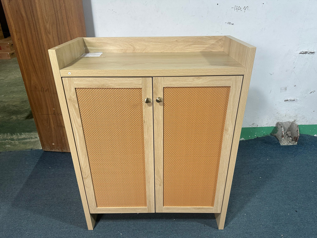 42.5" Tall Rattan Shoe Cabinet with Doors