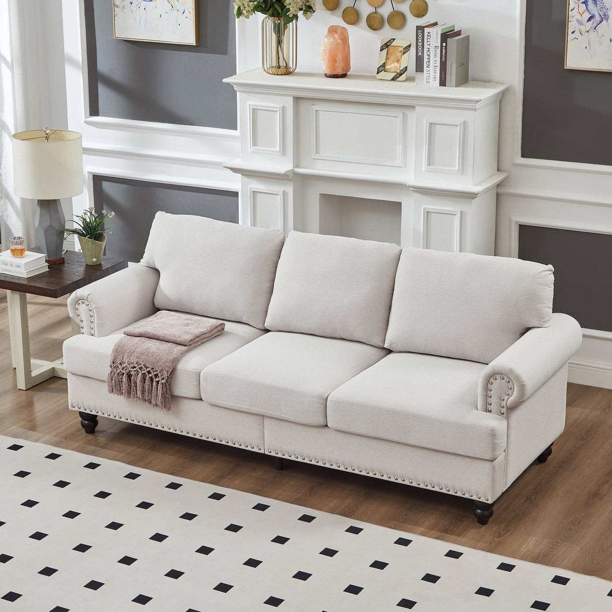 83" Modern Classic Design with Nails Living Room Three Seater Sofa