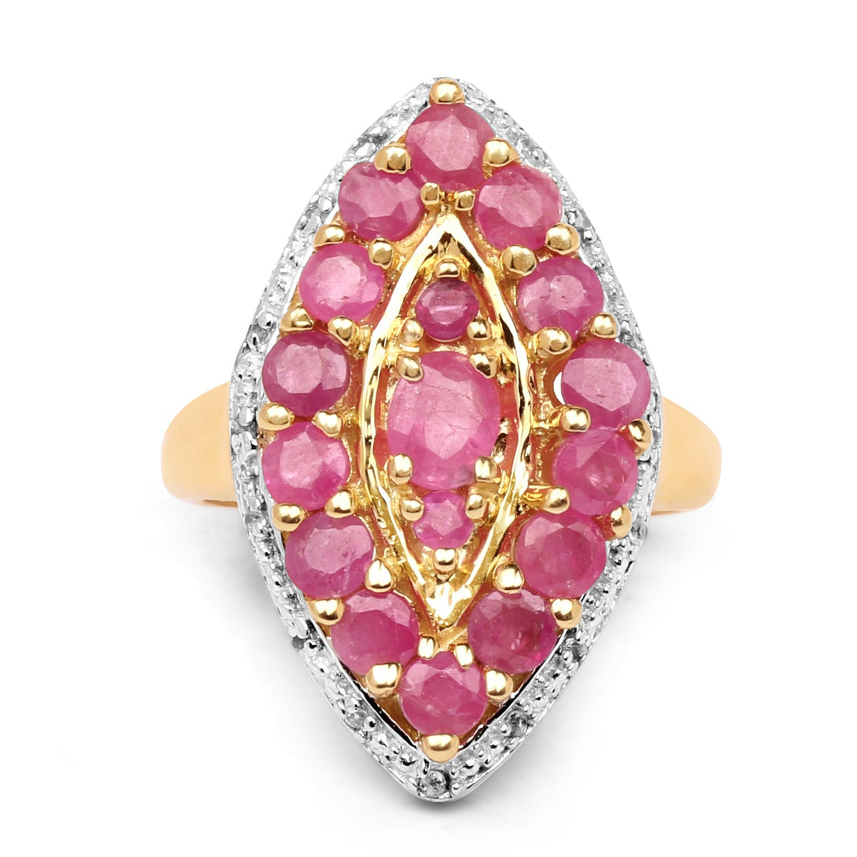 14K Yellow Gold Plated 2.30 Carat Genuine Ruby and White Topaz .925 Sterling Silver Ring