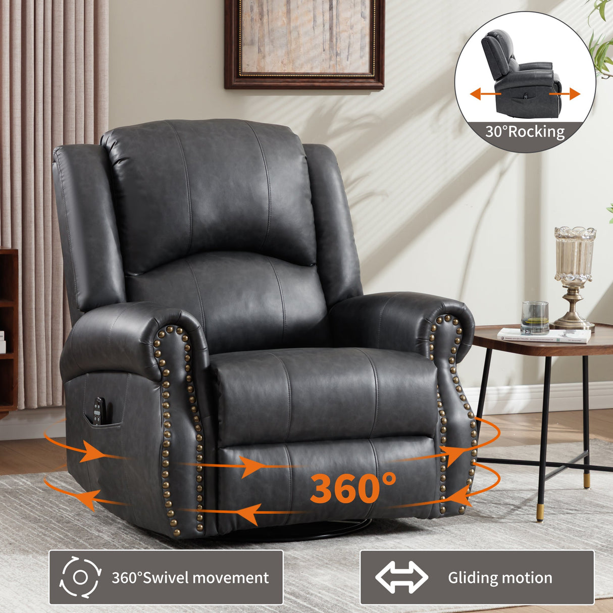 Heat Massage Manual Recliner Chair with Rocker and Swivel
