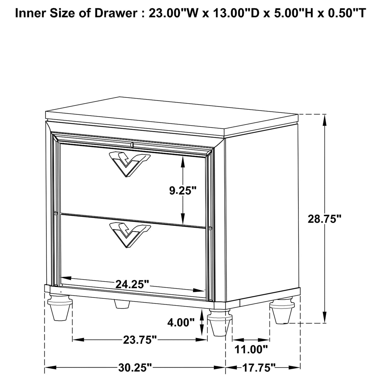 Delacroix - 2 Drawer Nightstand With Felt Lined Top Drawer - Silver