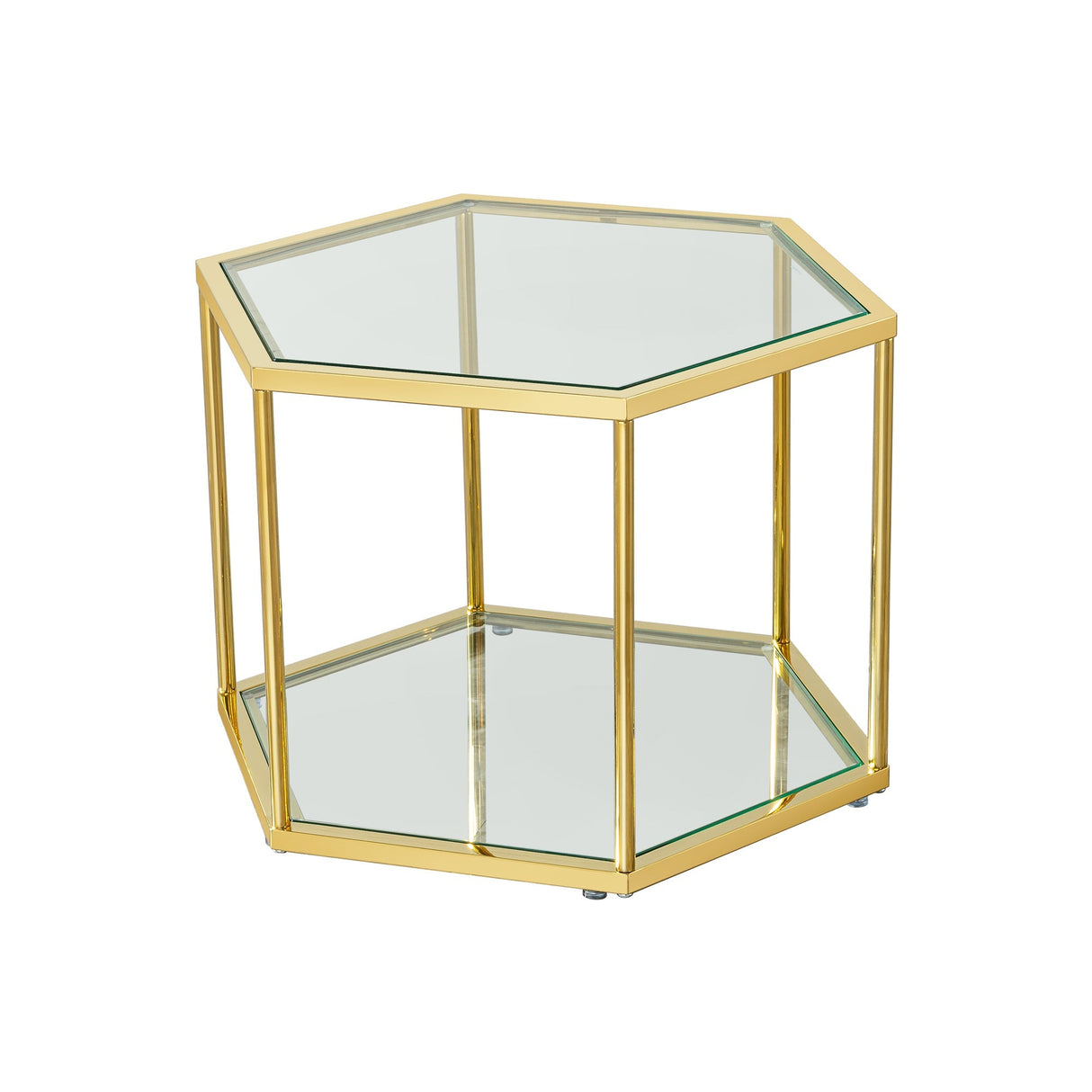 Modern Gold Stainless Steel Coffee Table with Double-Layer Tempered Glass