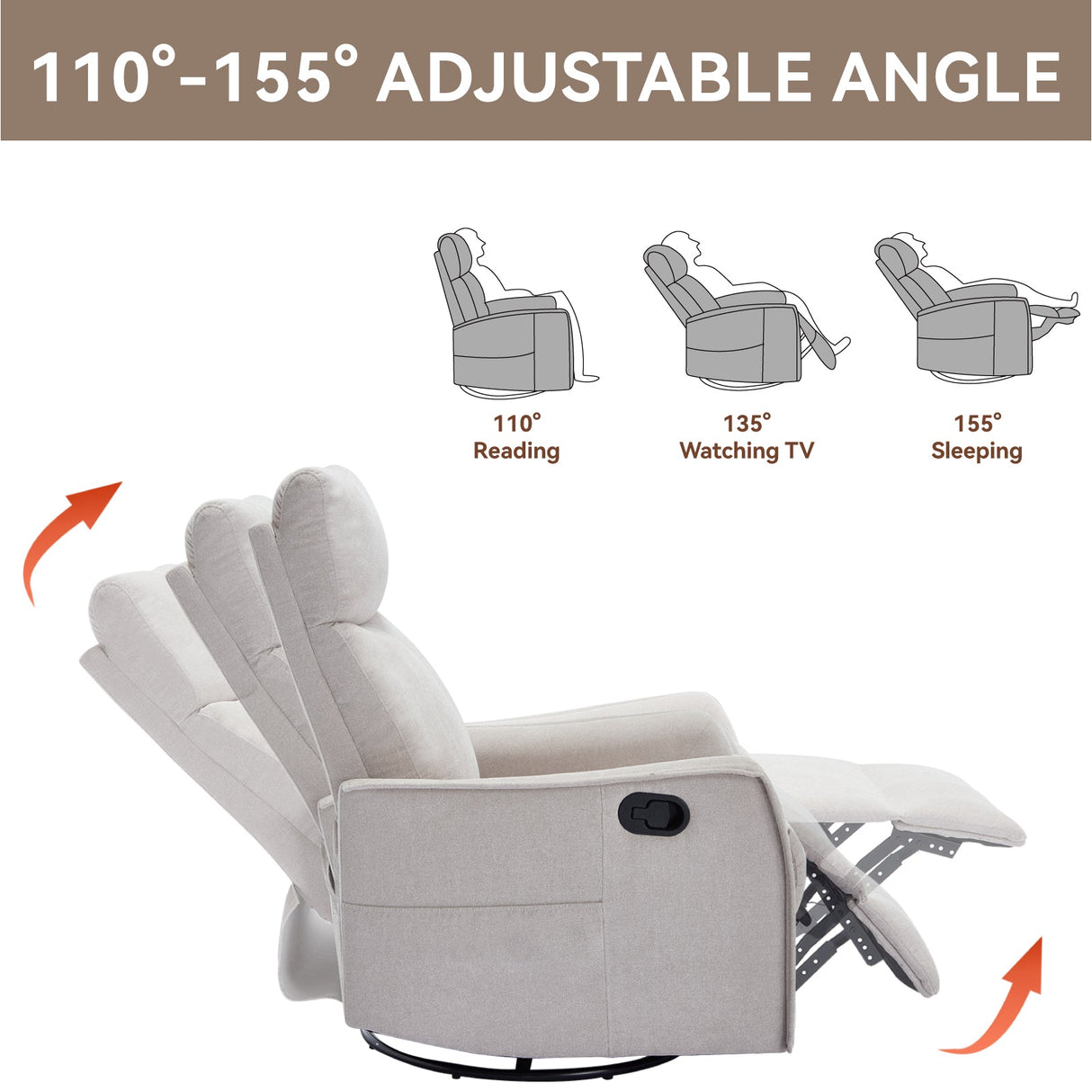 Heat Massage Manual Recliner Chair with Rocker and Swivel