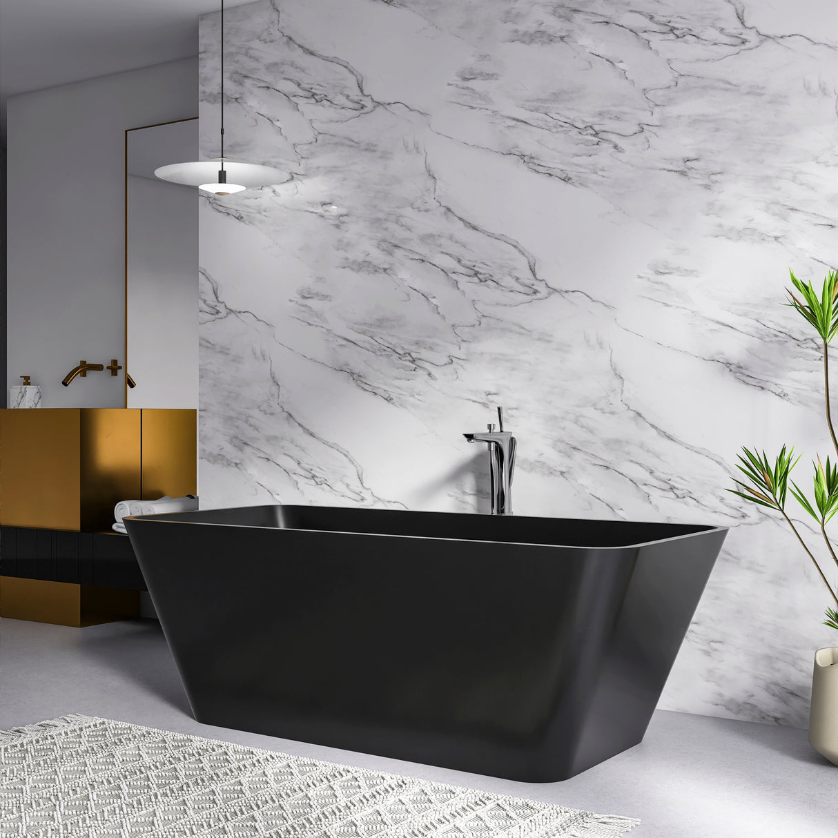 67 Inch Freestanding Solid Surface Soaking Bathtub