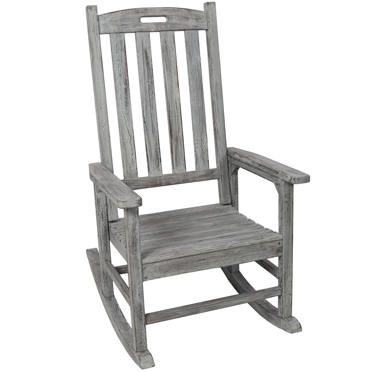 Wooden Oversized Porch Rocker Chair With Wide Seat and Tall Backrest