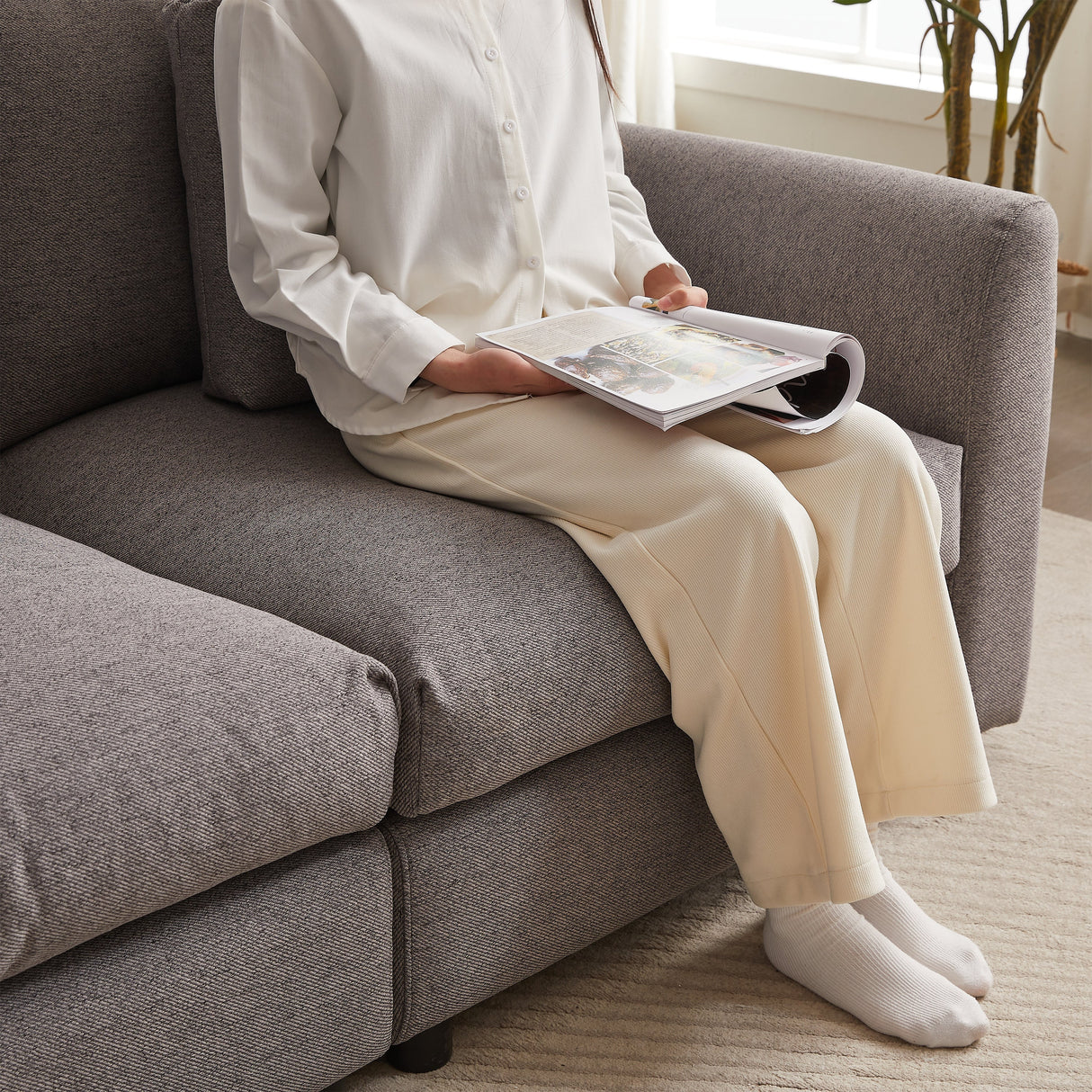 102.2 Inch Combination Modular Sofa with Ottoman Grey