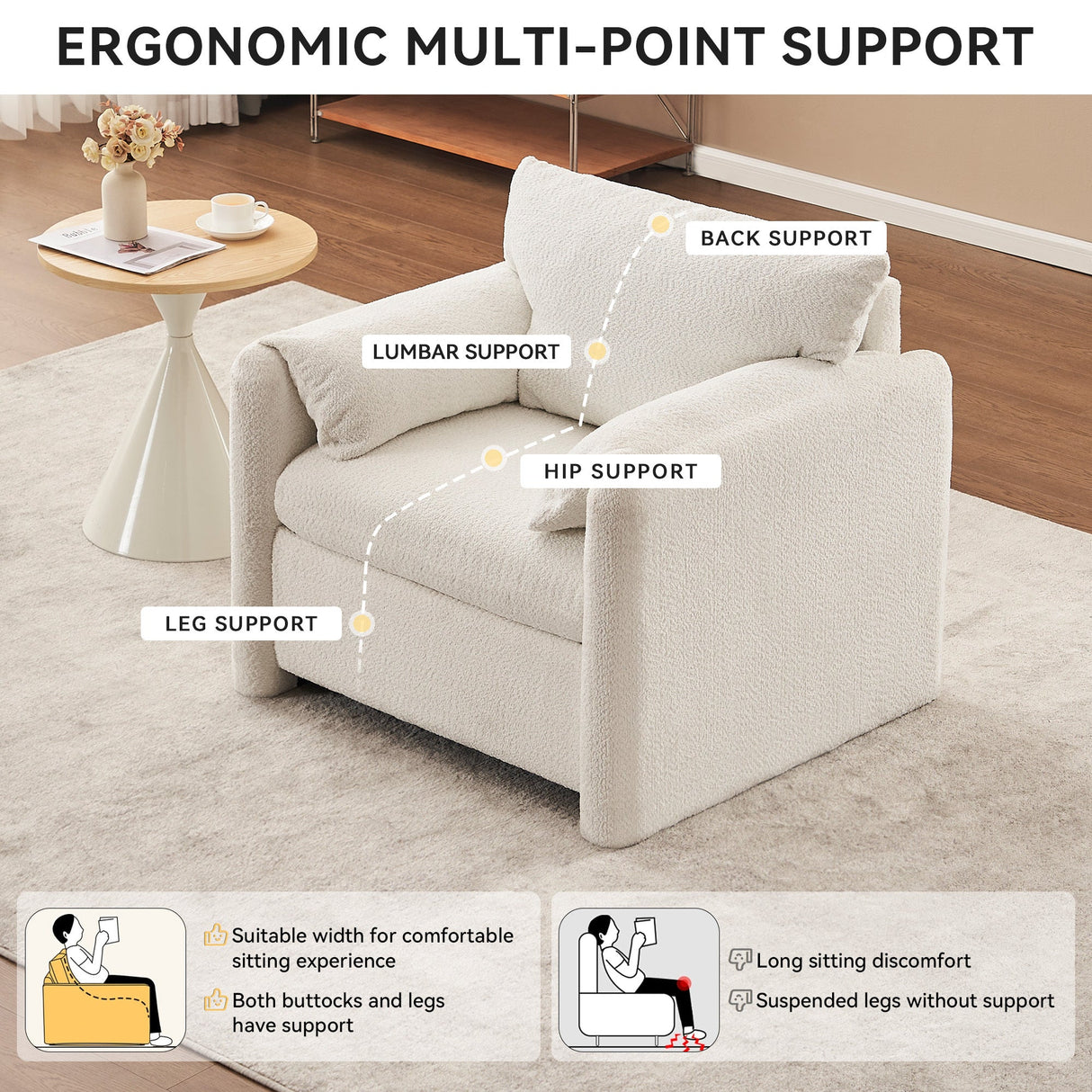 002 Fixed-Modern Accent Chair Single Seater Ivory White