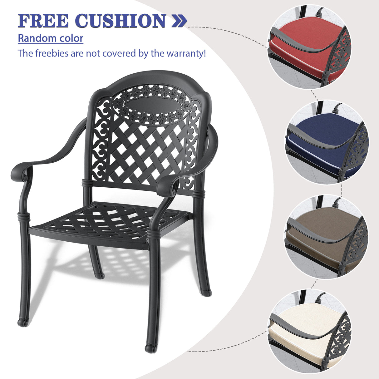 5-piece set of cast aluminum patio furniture with cushions