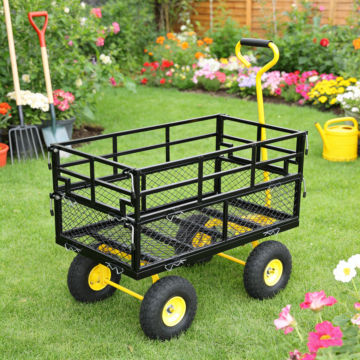 Outdoor Wagon Cart with Metal Frame - Green