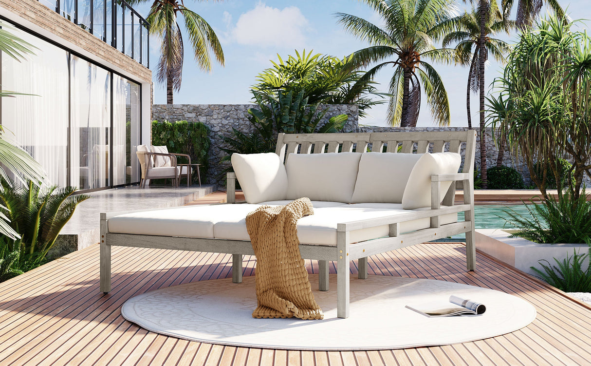 Outdoor Daybed With Four Pillows (Gray+Beige Cushion)
