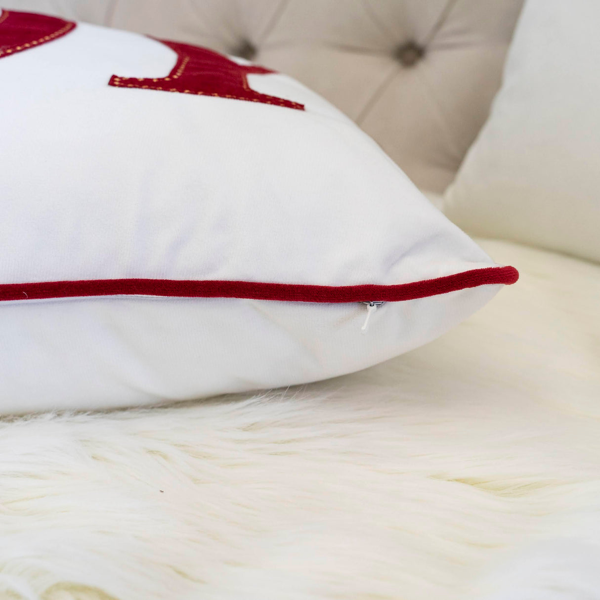 JOY Embroidered Christmas Throw Pillow – 14x20 Velvet Lumbar Cushion