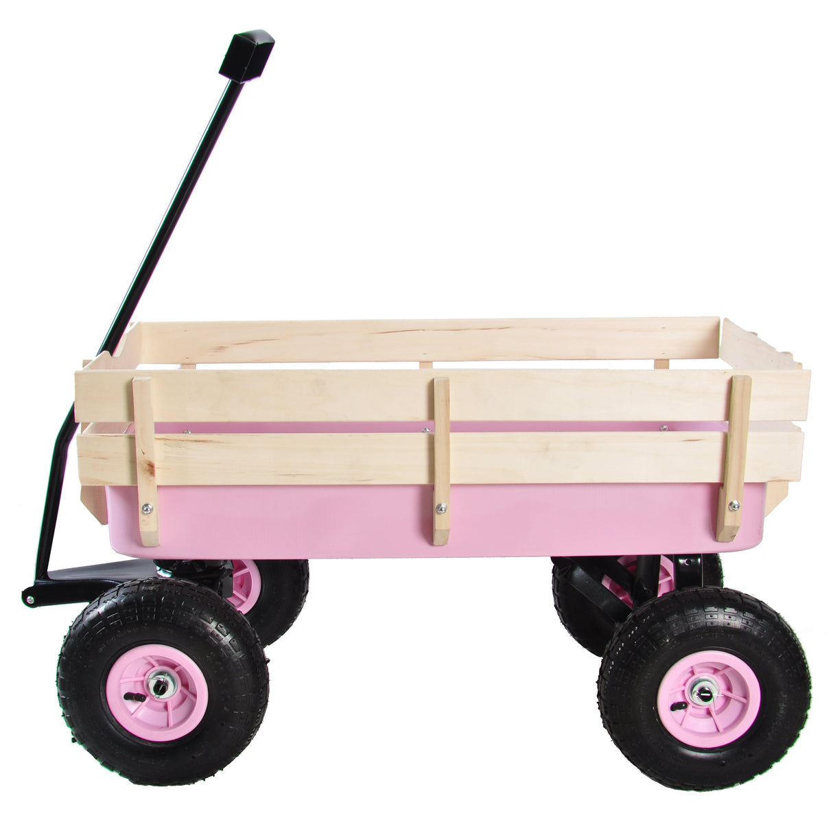 Outdoor All Terrain Garden Wagon with Wooden Railings and Pneumatic Tires