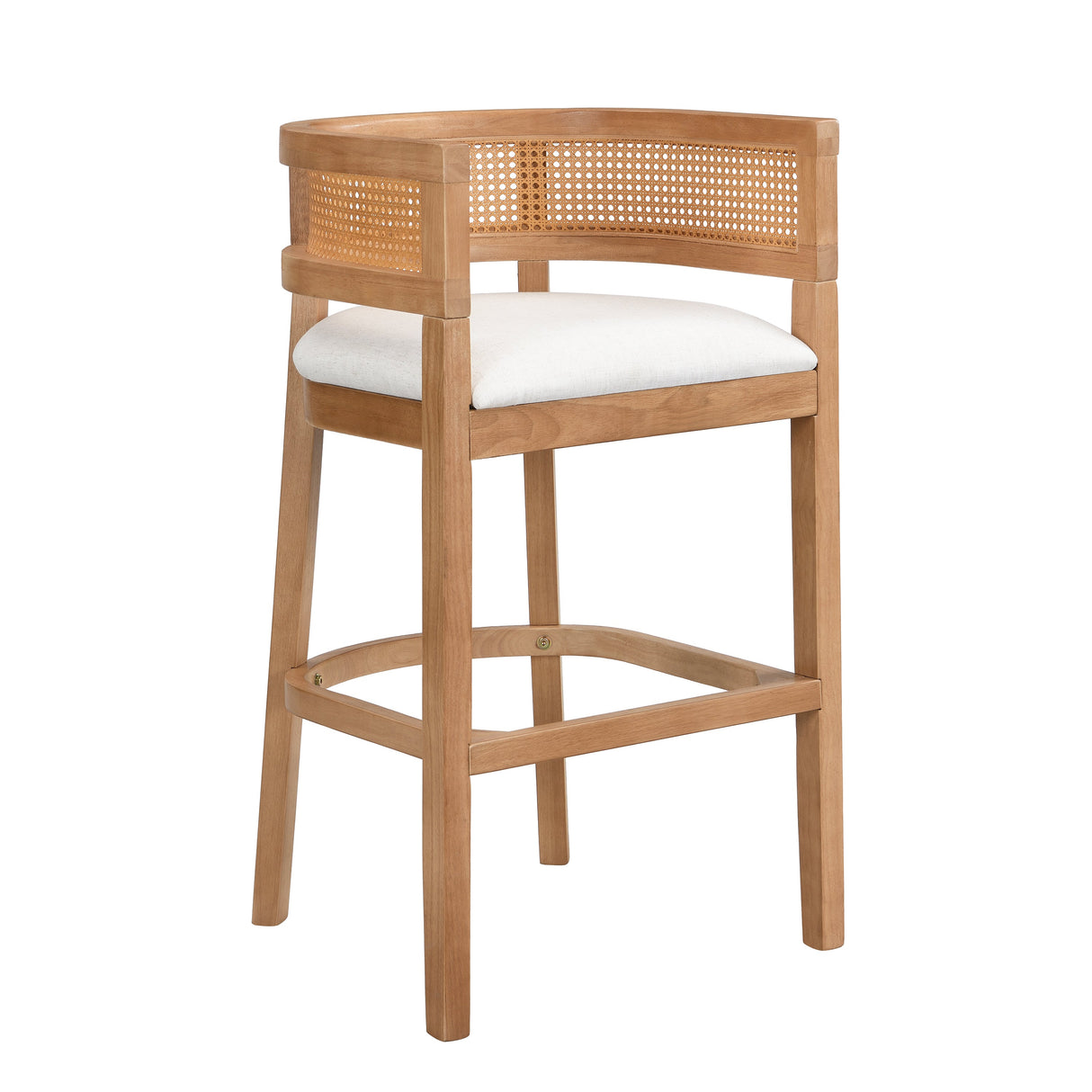 Wood And Rattan Upholstered Arm Bar Stools, Set of 2