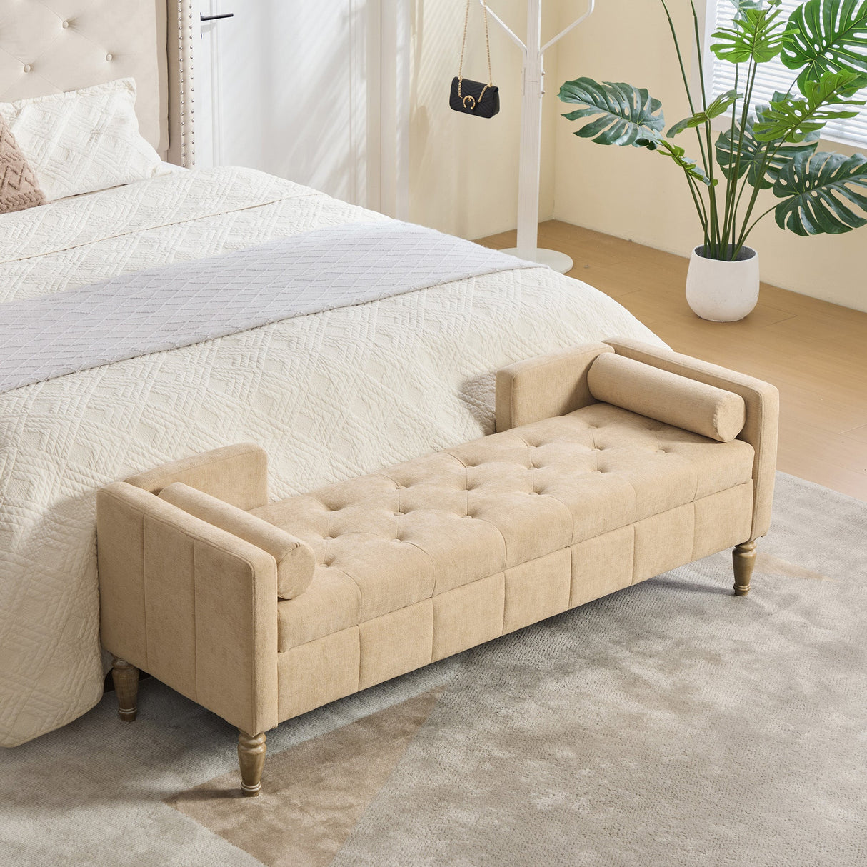 64.6"W Upholstered Chenille Flip-top Storage End of Bed Bench