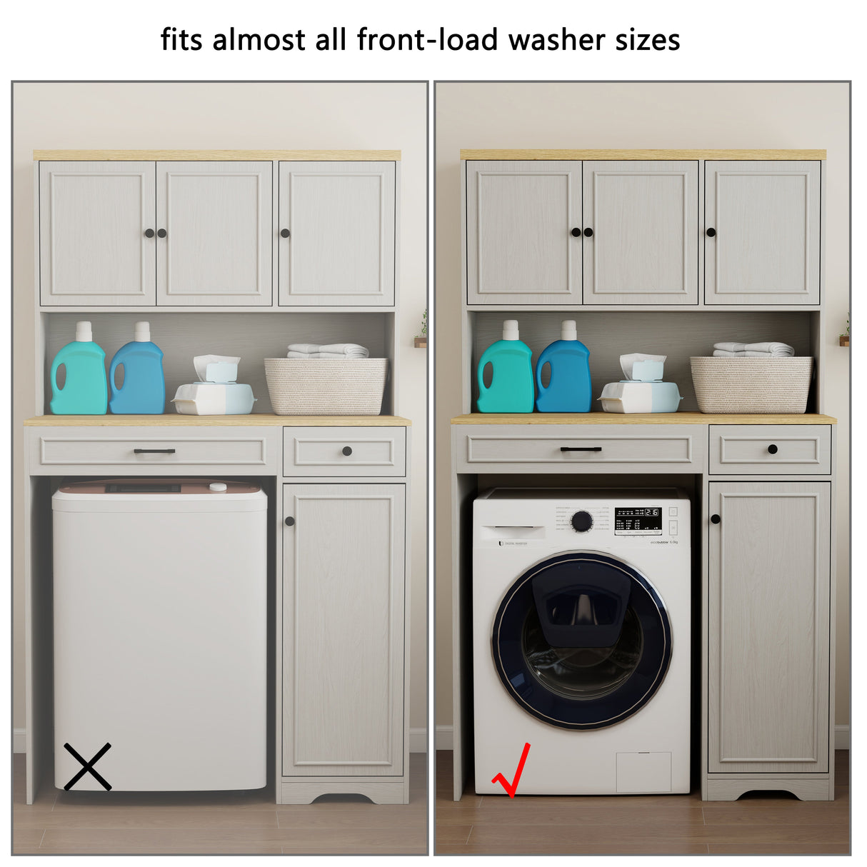 Over The Washer, Dryer And Robot Vacuum Storage Cabinet - Antique