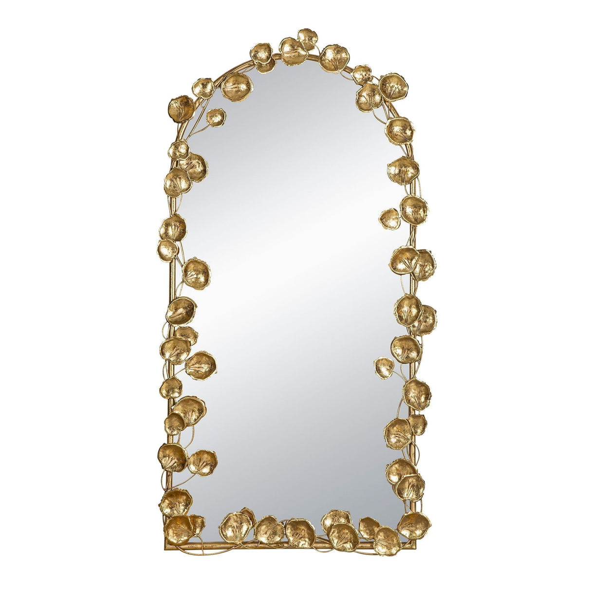 Full Length Arched Wall Mirror With Gold Leaf Accents