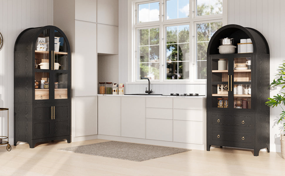 K&K 71" Tall Arched Kitchen Pantry Cabinet