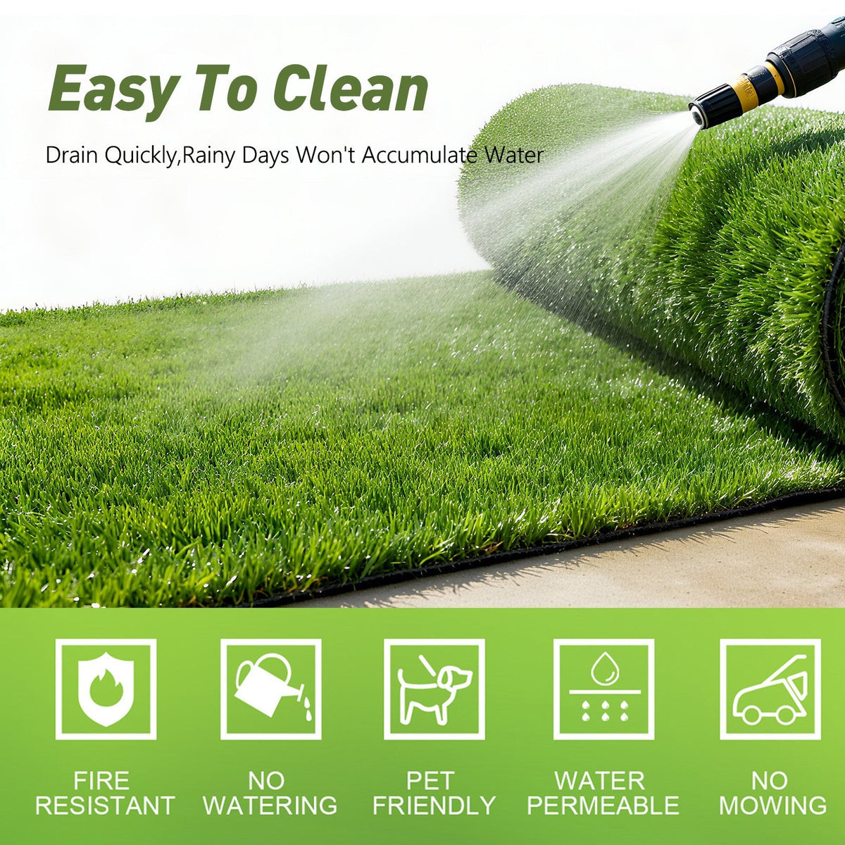 Realistic Deluxe Artificial Grass Synthetic Turf Carpet with 1.18" Thickness - Green