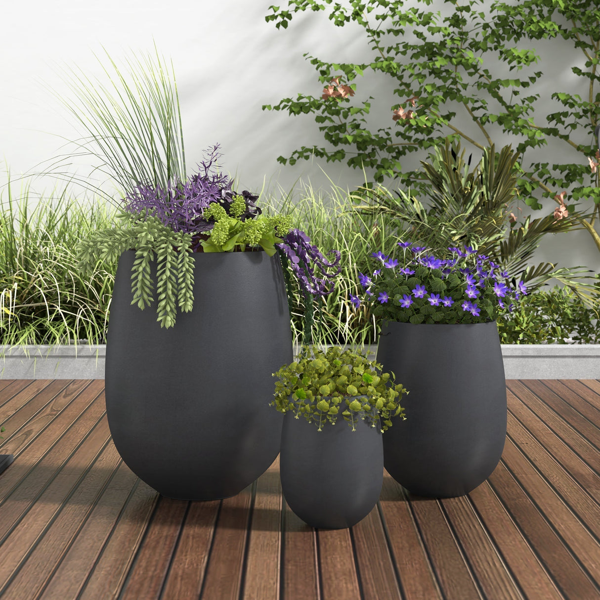 Lightweight Round MGO Outdoor Planter Set - 3 Sizes