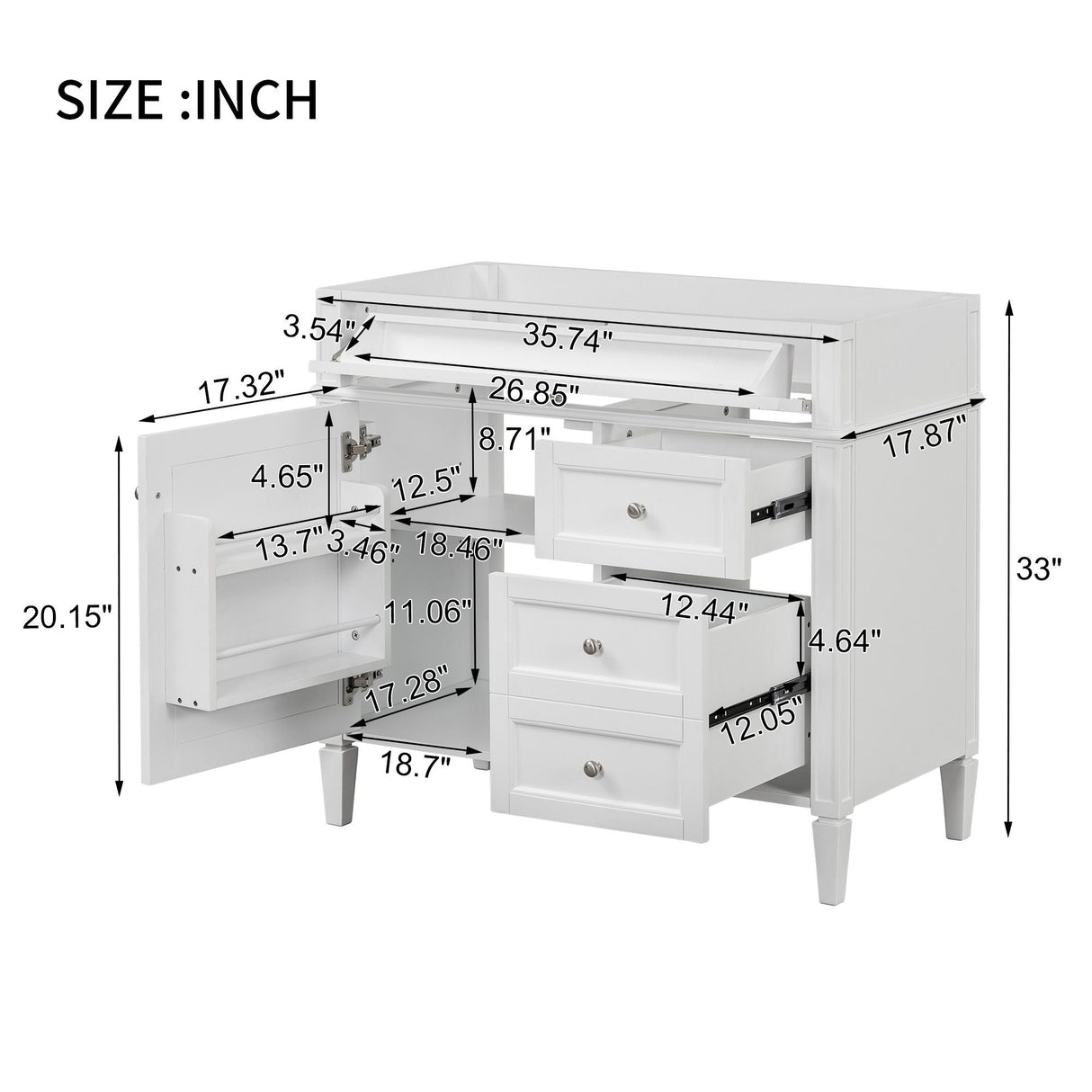 Bathroom Vanity With 2 Drawers And Tip-Out Drawer, Storage Cabinet