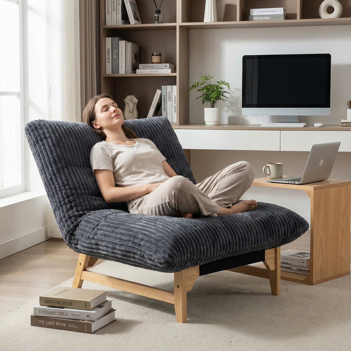 Bean Bag Chair for Adults with Solid Wood Frame