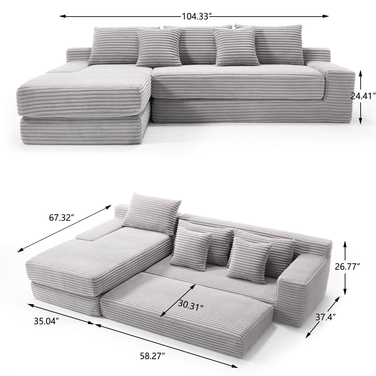 Modern L - Shaped Sectional Couch With Memory Foam
