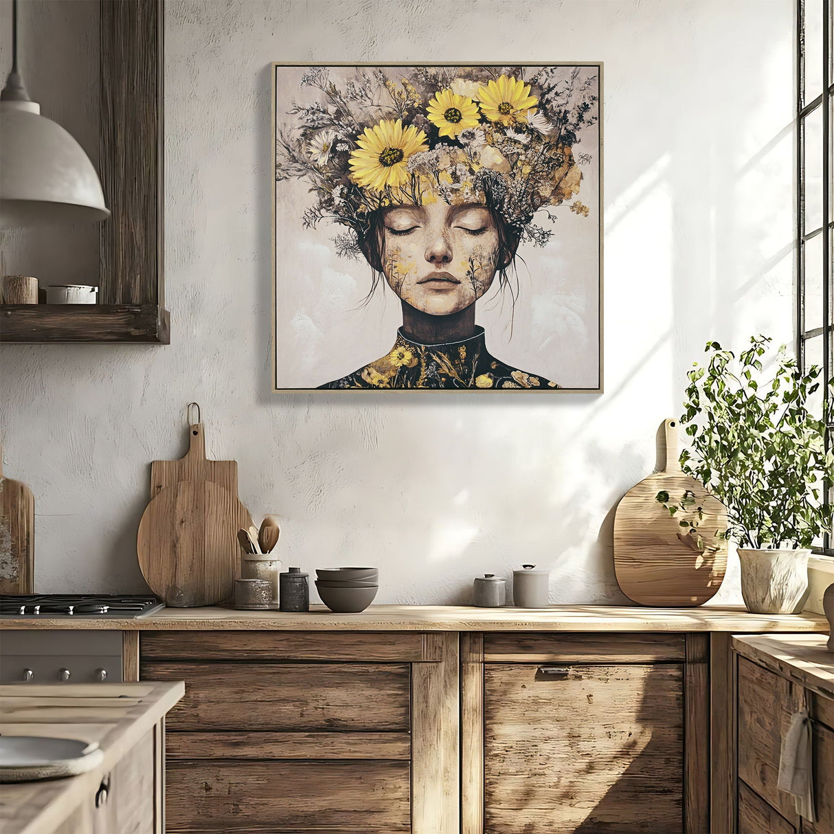 Beauty Lady Floral Canvas Wall Art for Living Room - Ginger