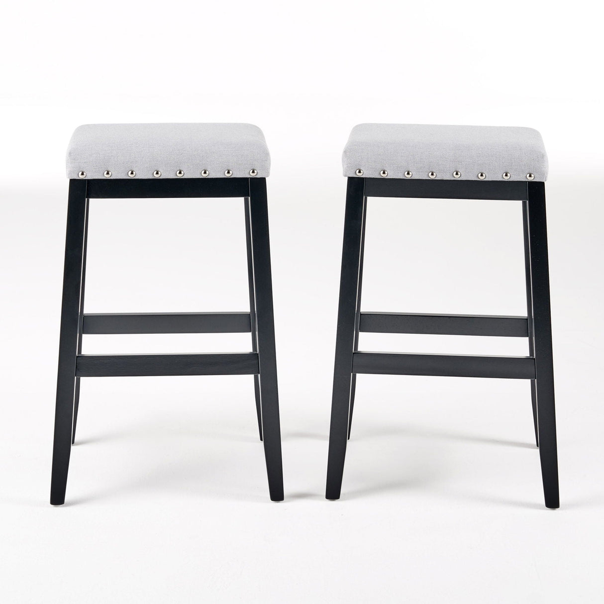 Greely Saddle Barstool Set With Fabric Upholstery - Light Gray