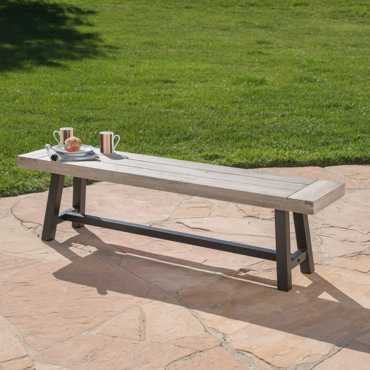 Tranquilizer Outdoor Acacia Wood Bench with Slat Panel Design