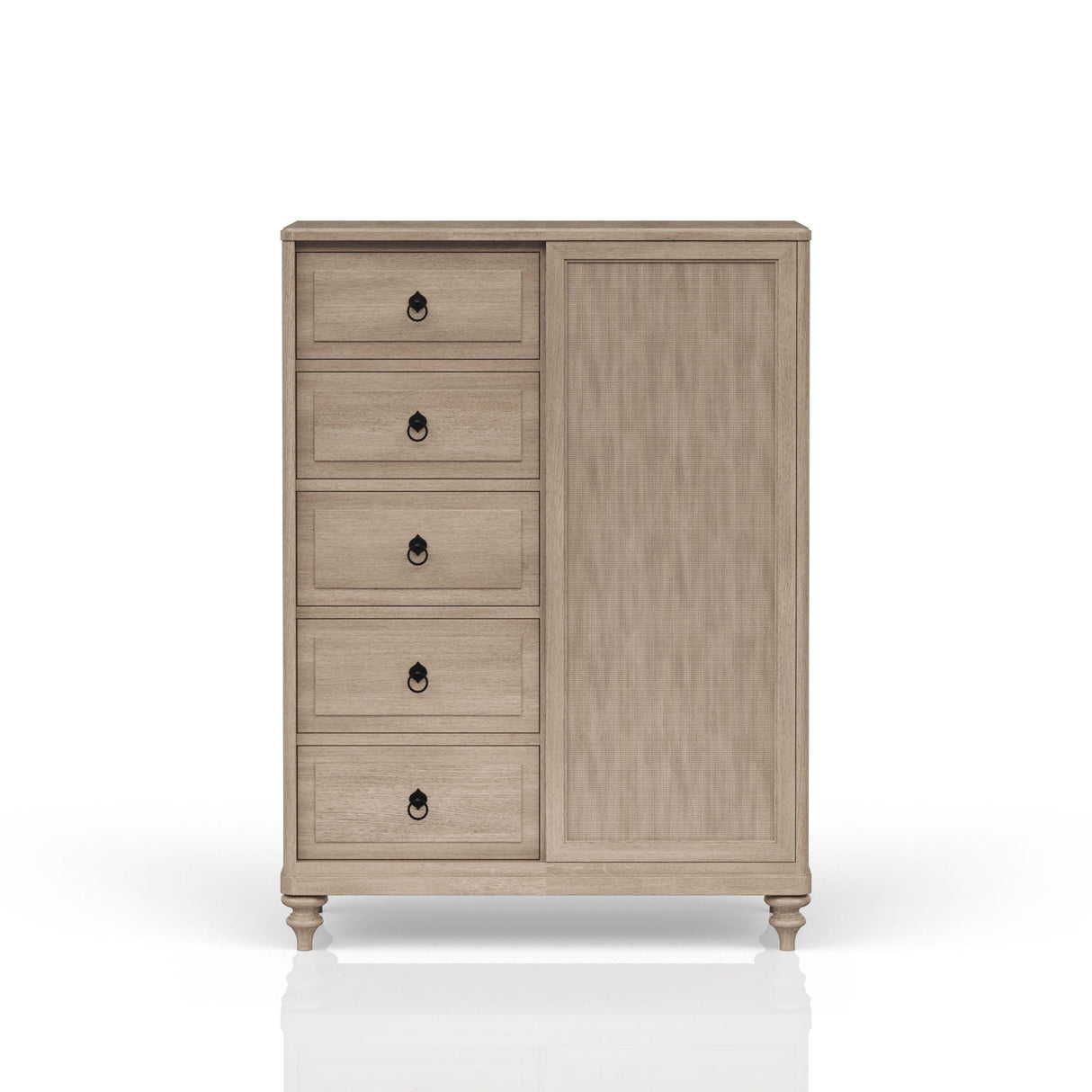 Queen Canopy Bedroom Set With A 2 Drawer Nightstand A Dresser With Poster Mirror And A Door Chest - Sand