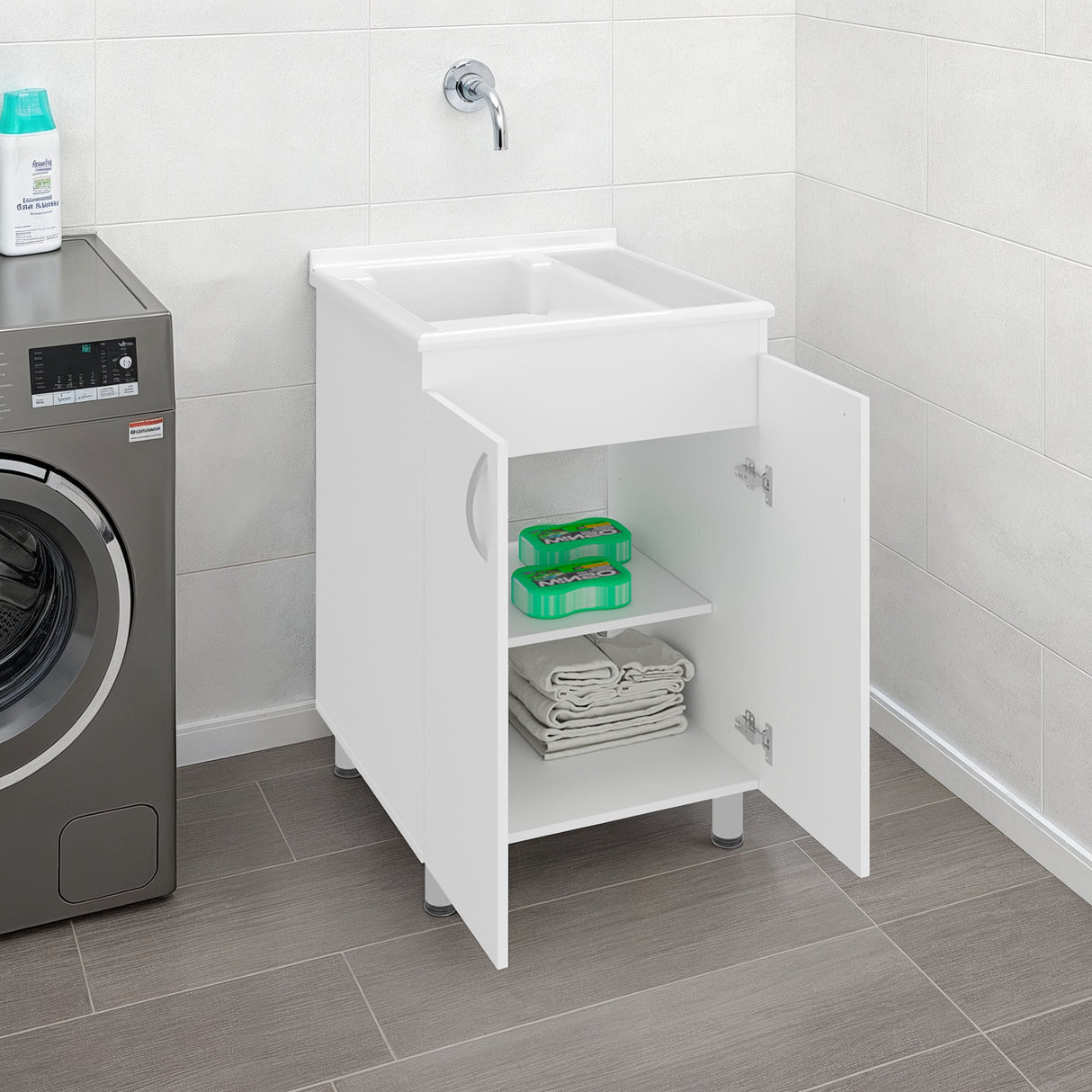 Demolotion Utility Sink Cabinet with Dual Compartments and Storage