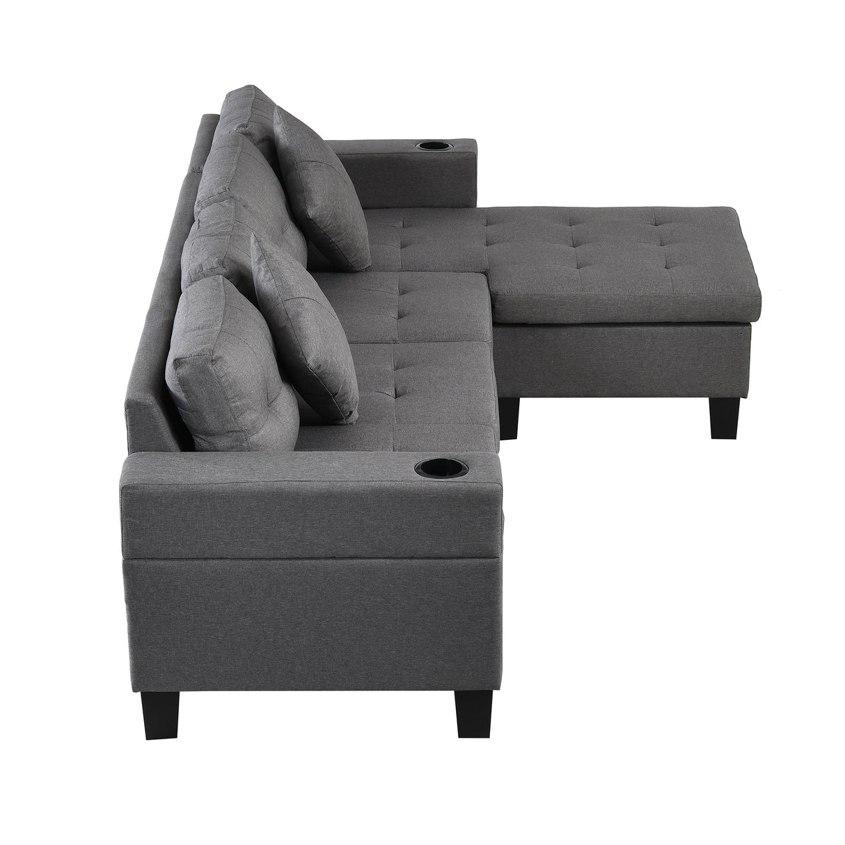 Modern Sectional Sofa Set with L-Shape Chaise Lounge and Cup Holders