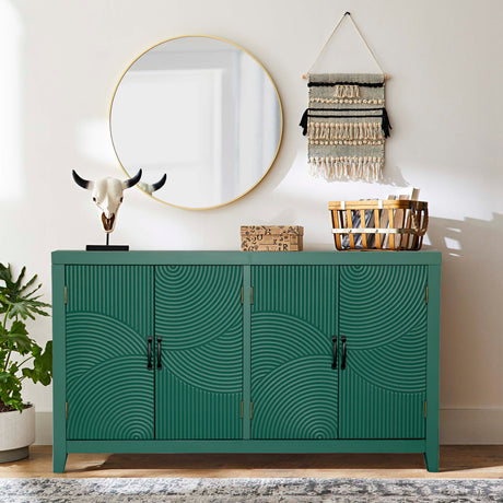 59'-Green-Accent-Cabinet-with-4-Doors,-Mid-Century-Modern-Pantry-Cabinet-Buffets-&-Sideboards