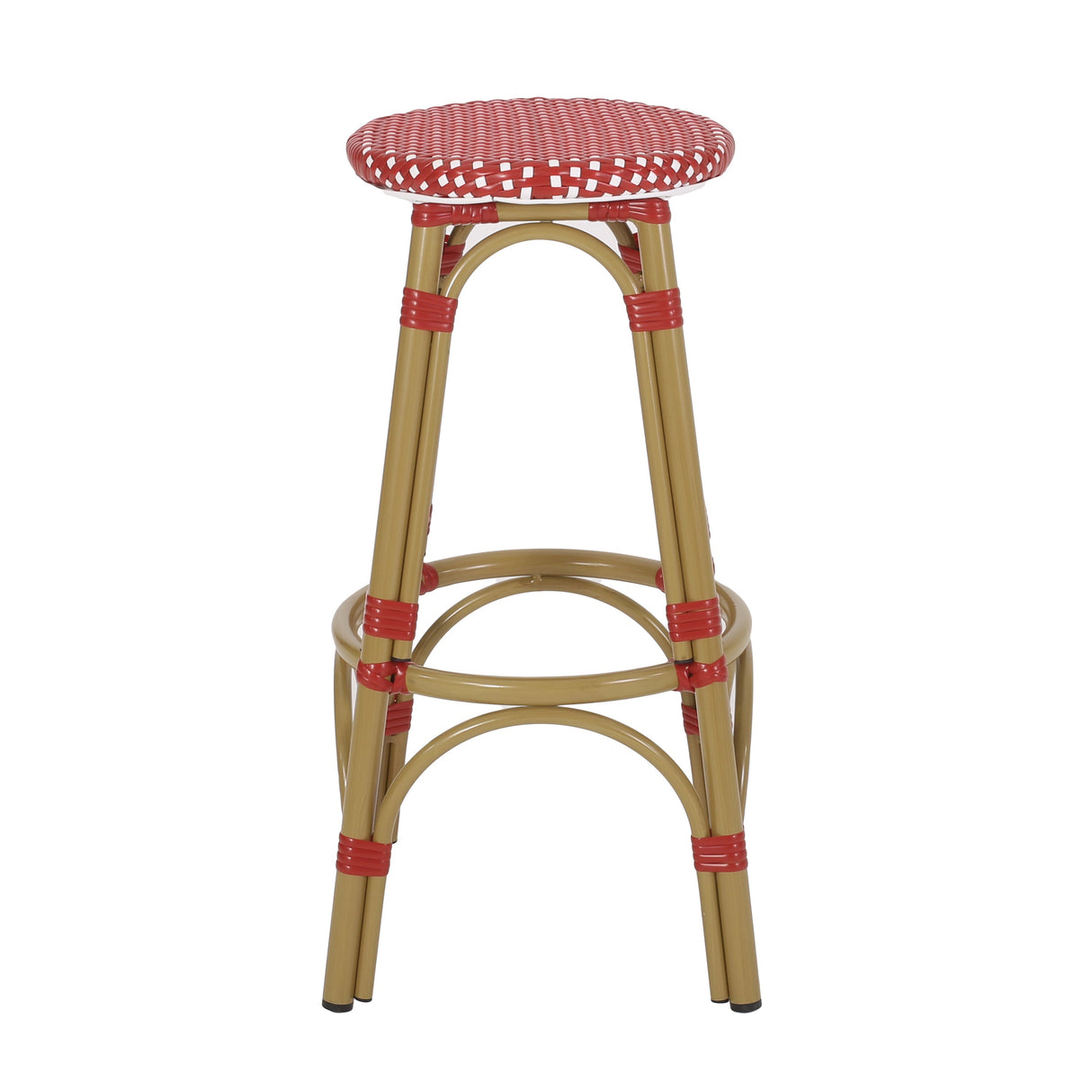 Outdoor PE Rattan and Aluminum French Backless Barstools, Set of 2