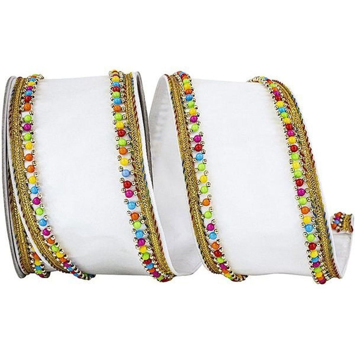 4" Beaded Candy Edge Ribbon: White (5 Yards)